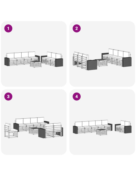 Set divani con cuscino 8 pcs Legno di Acacia Massello