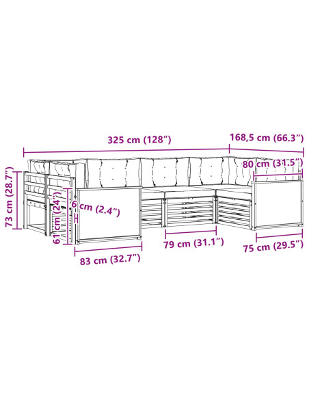 Set di divani da esterno 6 pcs Naturale