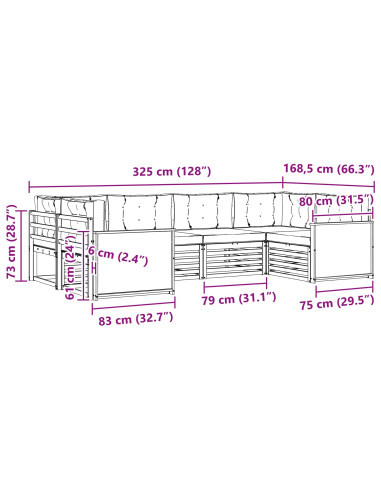 Set di divani da esterno 6 pcs Naturale
