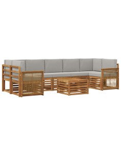 Set di divani da esterno 8 pcs Naturale e Grigio Chiaro 2
