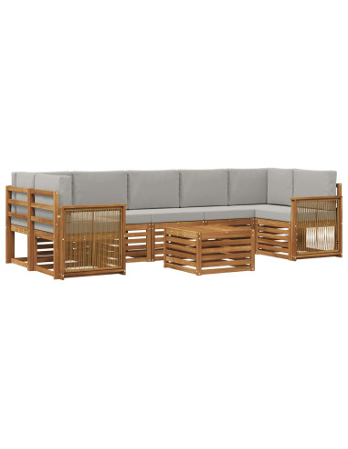 Set di divani da esterno 8 pcs Naturale e Grigio Chiaro