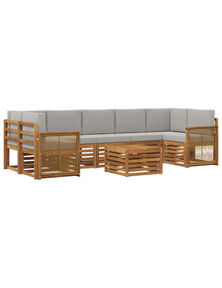 Set di divani da esterno 8 pcs Naturale e Grigio Chiaro