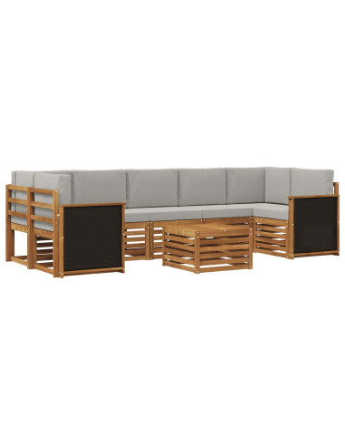 Set di divani da esterno 8 pcs Naturale e Grigio Chiaro