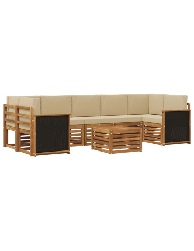 Set di divani da esterno con cuscino 8 pcs Naturale e Beige