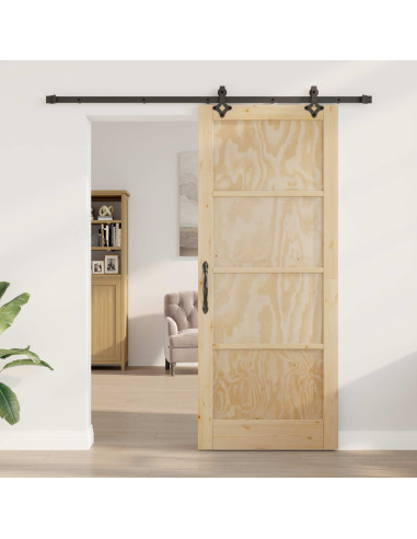 Porta scorrevole Naturale e Nero 86 x 211 cm