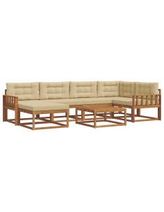 Set di divani da esterno con cuscino 7 pcs Naturale e Beige 2