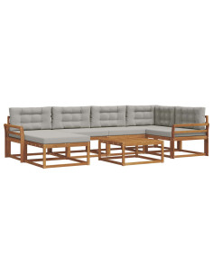 Set di divani da esterno 7 pcs Grigio Naturale e Chiaro 2