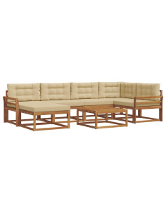 Set di divani da esterno con cuscino 7 pcs Naturale e Beige 2