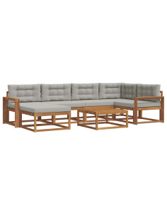 Set di divani da esterno 7 pcs Grigio Naturale e Chiaro 2