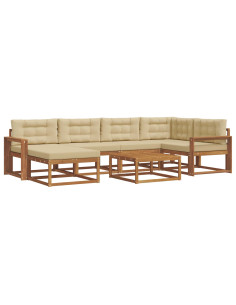 Set di divani da esterno con cuscino 7 pcs Naturale e Beige 2