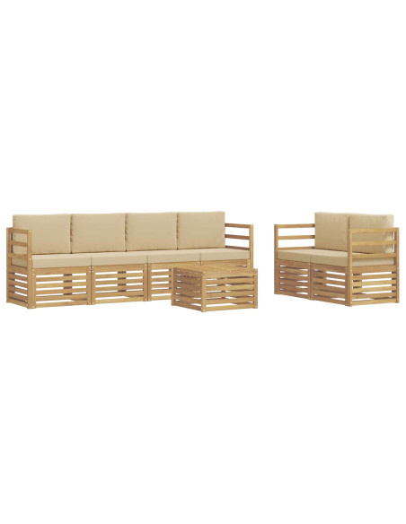 Set di divani da esterno 7 pcs Bianco e Beige Poliestere