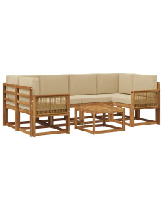 Set di divani da esterno 7 pcs Naturale e Beige Poliestere