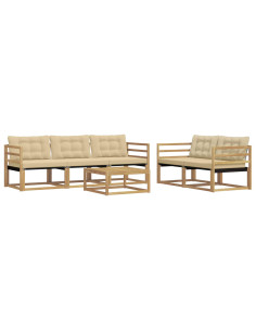 Set di divani da esterno 6 pcs Bianco e Beige 79 x 79 x 37 cm 2