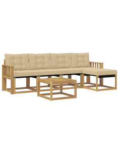 Set di divani da esterno con cuscino 6 pcs Bianco e Beige 2