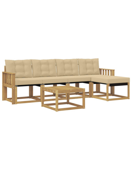 Set di divani da esterno con cuscino 6 pcs Bianco e Beige