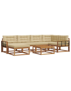Set di divani da esterno con cuscino 7 pcs Naturale e Beige 2