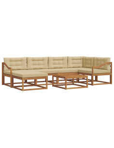 Set di divani da esterno con cuscino 7 pcs Naturale e Beige 2