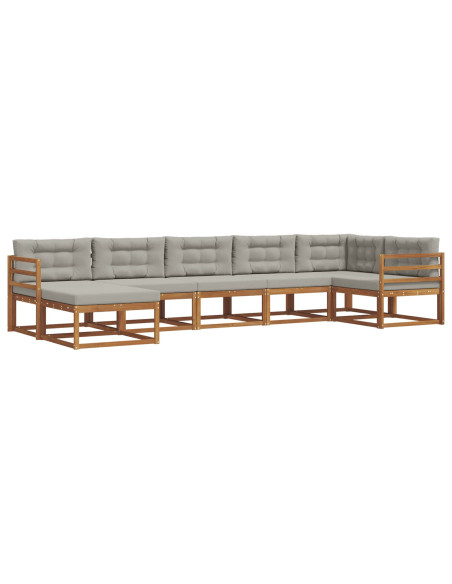 Set di divani da esterno 7 pcs Grigio Naturale e Chiaro