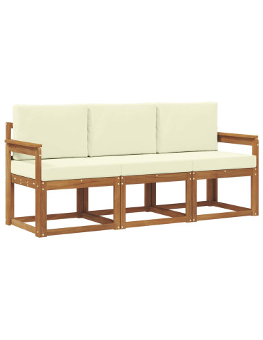 Set di divani da esterno con cuscino 3 pcs Naturale e Crema