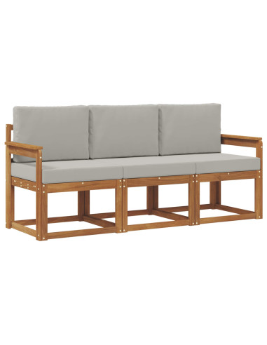 Set di divani da esterno 3 pcs Grigio Naturale e Chiaro