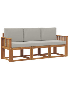 Set di divani da esterno 3 pcs Grigio Naturale e Chiaro 2