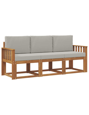 Set di divani da esterno 3 pcs Grigio Naturale e Chiaro