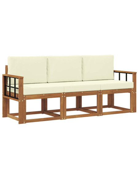 Set di divani da esterno con cuscino 3 pcs Naturale e Crema