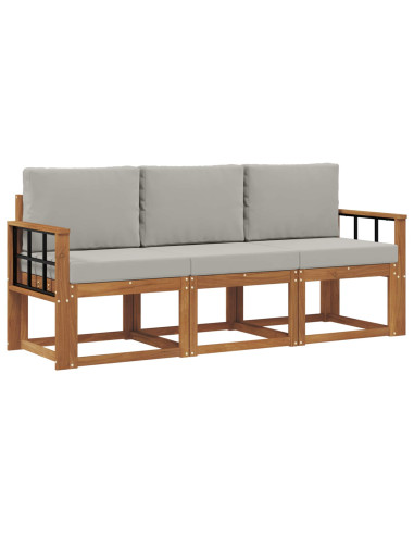 Set di divani da esterno 3 pcs Grigio Naturale e Chiaro
