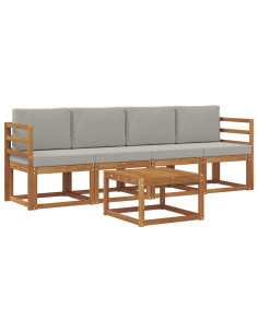 Set di divani da esterno 5 pcs Grigio Naturale e Chiaro 2