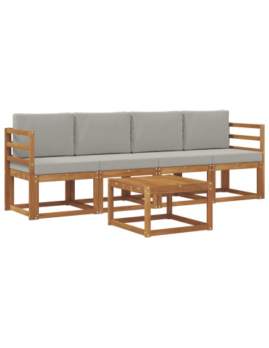 Set di divani da esterno 5 pcs Grigio Naturale e Chiaro