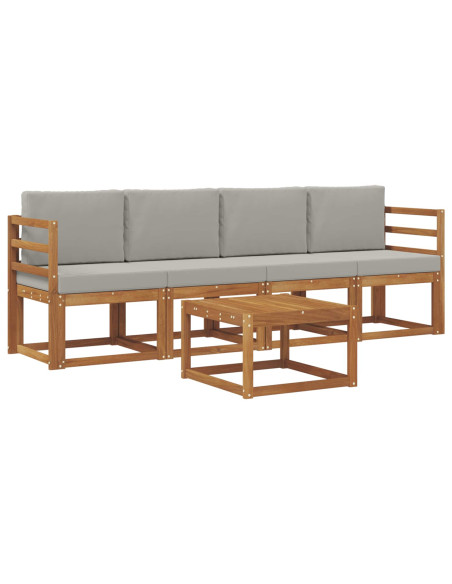 Set di divani da esterno 5 pcs Grigio Naturale e Chiaro
