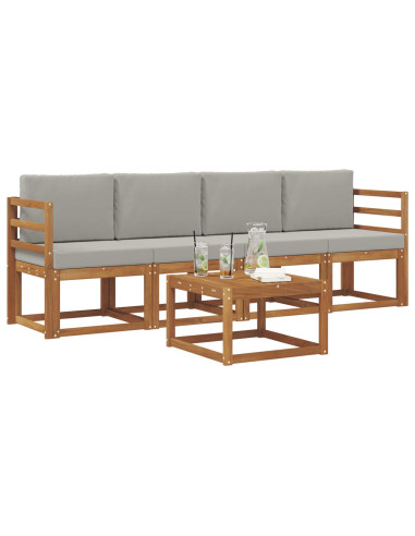 Set di divani da esterno 5 pcs Grigio Naturale e Chiaro