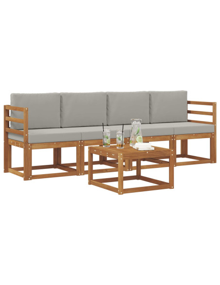 Set di divani da esterno 5 pcs Grigio Naturale e Chiaro