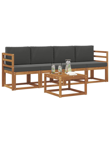 Set di divani da esterno con cuscino 5 pcs Naturale e Antracite
