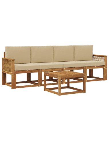 Set di divani da esterno 5 pcs Naturale e Beige Poliestere