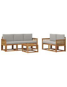 Set di divani da esterno 6 pcs Naturale e Grigio Chiaro
