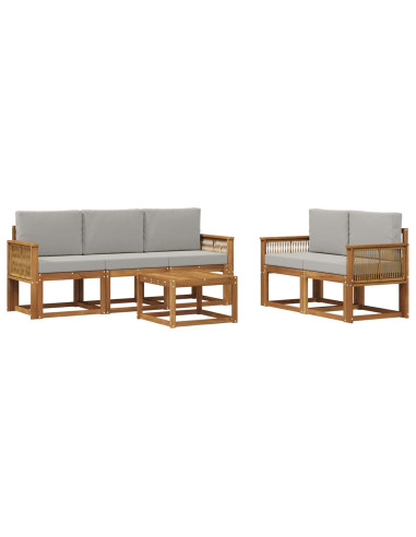 Set di divani da esterno 6 pcs Naturale e Grigio Chiaro