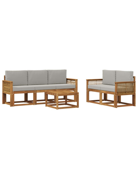 Set di divani da esterno 6 pcs Naturale e Grigio Chiaro