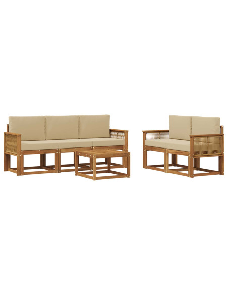 Set di divani da esterno 6 pcs Naturale e Beige Poliestere