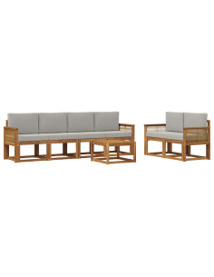 Set di divani da esterno 7 pcs Naturale e Grigio Chiaro