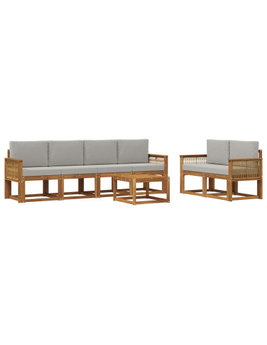 Set di divani da esterno 7 pcs Naturale e Grigio Chiaro