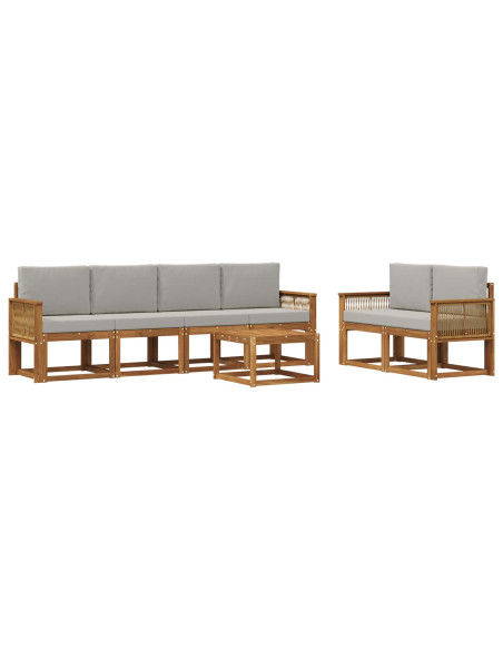Set di divani da esterno 7 pcs Naturale e Grigio Chiaro