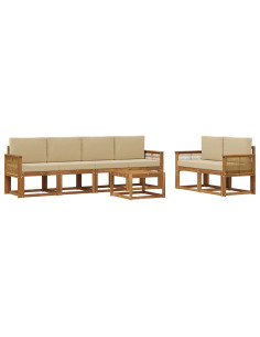 Set di divani da esterno 7 pcs Naturale e Beige Poliestere
