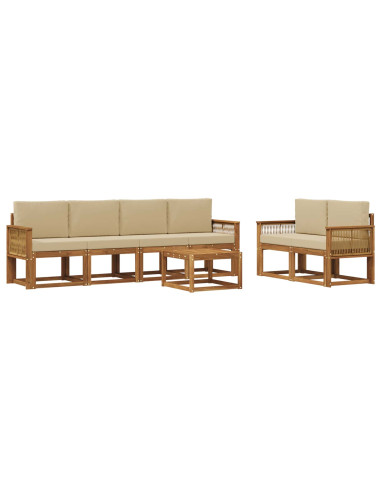 Set di divani da esterno 7 pcs Naturale e Beige Poliestere