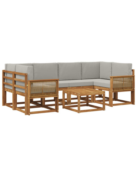 Set di divani da esterno 7 pcs Naturale e Grigio Chiaro