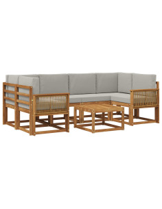 Set di divani da esterno 7 pcs Naturale e Grigio Chiaro 2
