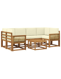Set di divani da esterno 7 pcs Naturale e Crema Poliestere