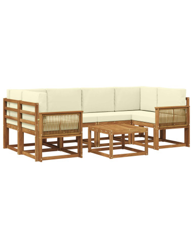 Set di divani da esterno 7 pcs Naturale e Crema Poliestere