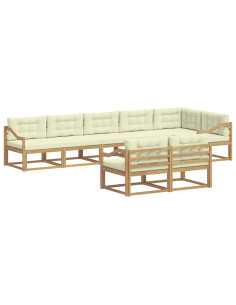 Set di divani da esterno 6 pcs Bianco e Crema Poliestere 2