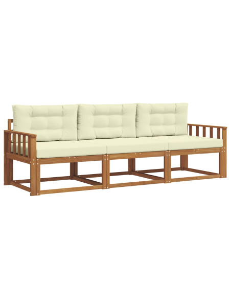 Set di divani da esterno con cuscino 3 pcs Naturale e Crema